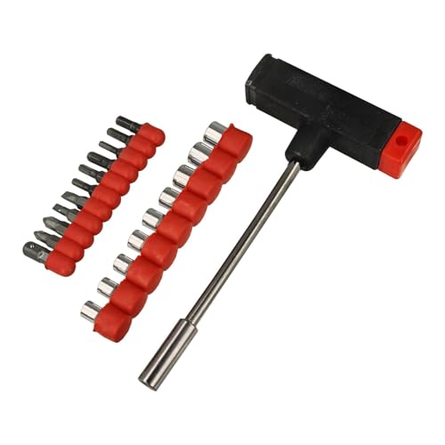 BOOMET T-Griff Schraubendreher Set 21-teilig · 1x T-Griff mit Bit-Aufnahme, 10 Bits & 9 Stecknüsse + Adapterbit für vielseitige Anwendungen von BOOMET