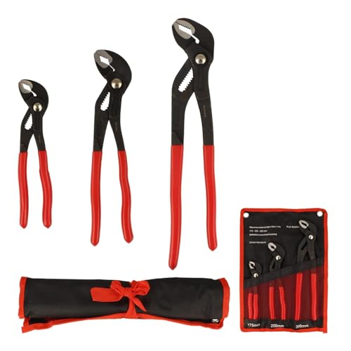 BOOMET Wasserpumpenzange Set · 3er Set 175mm 250mm 300mm · Verstellbare Rohrzange mit Druckknopf · Zangenschlüssel mit Feinverstellung per Knopfdruck von BOOMET