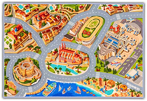 BOOMKID® • Lernen & Spielen • Straßenteppich Mallorca handgezeichnet • 150x100cm • Oeko-TEX & TÜV • Autoteppich Kinderteppich Spielteppich Jungs Mädchen Auto Junge Autos von BOOMKID