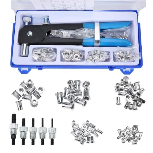 BOOMSTART 86 Stück Nietzange Set, Blindnietzange Set Nietmutternzange Nietenzange Gewindenietzange Nietpistolen Werkzeug Gewinde Blindnietzange mit M3 M4 M5 M6 M8 Dorne und 80PCS Nietmuttern von BOOMSTART