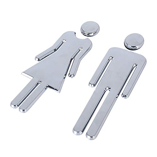 2pcs Toilettenschilder Damen Herren WC Schilder Selbstklebend 12cm WC Zeichen Türschild für Toilette Toilettenschild Mann Frau Hinweisschild Silber Türdeko für Hotel Schule Restaurant von BOOMTOP