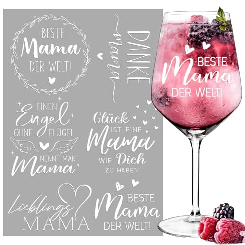 6 Stück Mama Glas Personalisiert Aufkleber Geschenk Rub On Sticker Beste Mama der Welt Geschenke Gläser Aufkleber Weiß Rub Ons Folie Weinglas Transferfolie DIY Weihnachten Geburtstag Geschenk von BOOMTOP