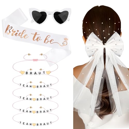 JGA Accessoires Frauen JGA Schleife Schleier 8pcs Bride To Be Schärpe Perlen Sonnenbrille Braut Team Bride Armbänder Herz Brille Hochzeit Junggesellinnenabschied Deko Set Weiß Bachelorette Brautparty JGA Accessoires Frauen JGA Schleife Schleier 8pcs Bride To Be Schärpe Perlen Sonnenbrille Braut Team Bride Armbänder Herz Brille Hochzeit Junggesellinnenabschied Deko Set Weiß Bachelorette Brautparty von BOOMTOP