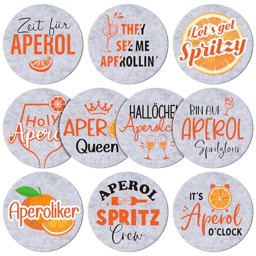 BOOMTOP 10 Stück Apero Untersetzer Sprüche Filz Rund Apero Spritz Accessoires Aperoli Geschenk Orange Getränkeuntersetzer Cocktail Tischdeko für Trinkgläser Aperolliebhaber Aperoliker Grau von BOOMTOP