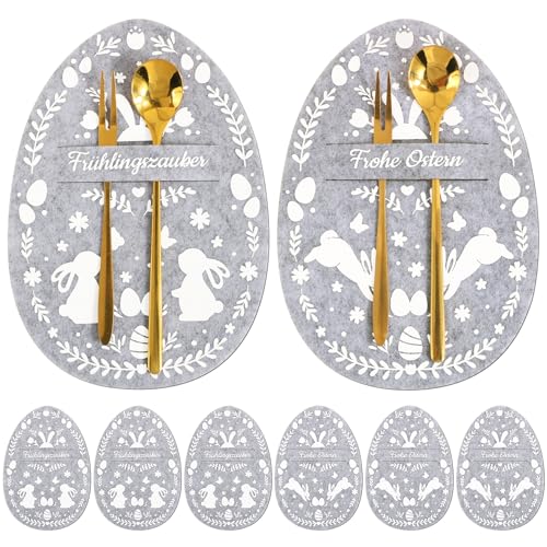 BOOMTOP 12 Besteckhalter Ostern Filz Bestecktasche Ostereier Osterdekoration Frohe Ostern Frühlingszauber Tischdeko Frühling Ostern Deko Messer Gabeln Löffel Geschirr Taschen Behälter Tisch Grau von BOOMTOP