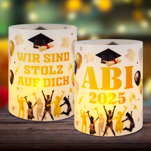 BOOMTOP 12 Windlicht Tischdeko ABI 2025 Deko Abitur Teelichter Prüfung Bestanden Geschenk Windlichter Mini Kerzen Lichthülle Wir sind stolz auf dich Abschlussfeier Deko Teelicht Kerzen Verzieren von BOOMTOP