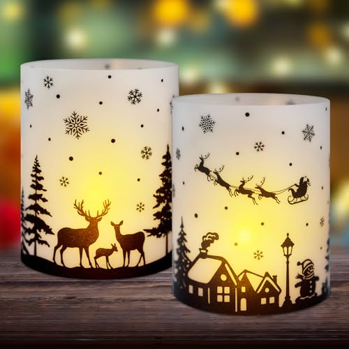 BOOMTOP 12Pcs Windlicht Tischdeko Weihnachten Kerzen Deko Mini Windlichter Weihnachten Deko Teelichter Lichthülle Weihnachtsbaum Rentier Weihnachtsdeko Tisch Indoor Outdoor Kerzen Dekoration von BOOMTOP
