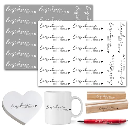 BOOMTOP 2 Blatt Rub On Sticker Erzieherin Abschiedsgeschenke Transferaufkleber Erzieherin mit Herz Geschenk Aufkleber Rub Ons Folie Kindergarten Sprüche Deutsch Schwarz Weiß für Glas Holz Gips von BOOMTOP