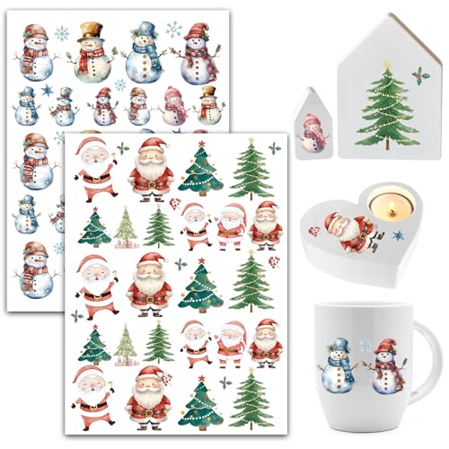 BOOMTOP 2 Rub On Sticker Weihnachten Aufkleber Selbstklebend Rub On Folie Bunte Weihnachtsaufkleber Schneemann Santa Weihnachtsbaum Advent Rub Ons Sprüche Transferaufkleber für Glas Holz Möbel Acryl von BOOMTOP
