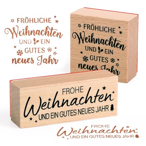 BOOMTOP 2Pcs Weihnachten Stempel Holz Stempel Frohe Weihnachten und ein gutes neues Jahr Motivstempel Fröhliche Weihnachten Stempelset zum Basteln DIY Kartenherstellung Scrapbooking Recheckig von BOOMTOP