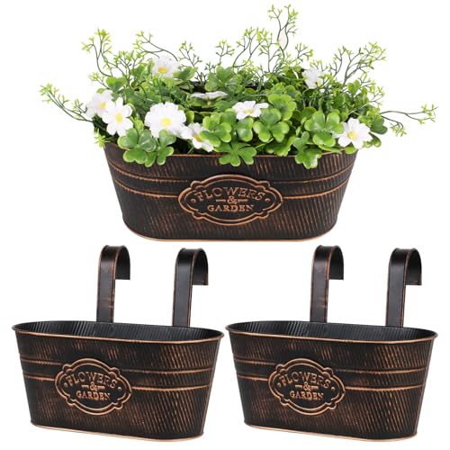 BOOMTOP 2pcs Metall Blumentopf Hängend Vintage Blumentöfpe mit Abnehmbar Haken Hängetöpfe für Pflanzen Blumen Hängetopf zum Aufhängen für Balkon Garten Wand Innen Außen Antik Schwarz 27x14,5x12cm von BOOMTOP