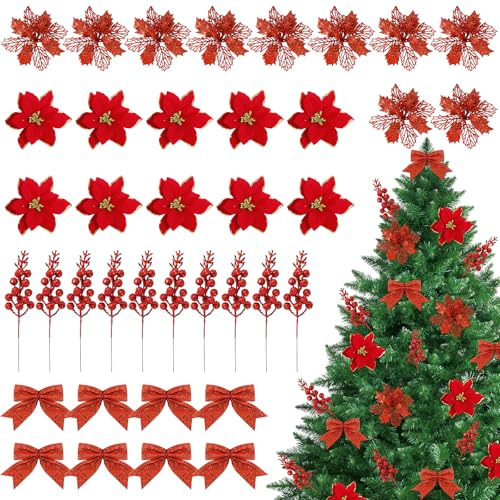 BOOMTOP 30 Weihnachtsblumen Künstlich Blumen Weihnachtsstern 8 Glitzer Schleifen Weihnachtsbaum Deko Kunstblumen Rot Weihnachtsschleife Weihnachtsbaumschmuck mit Beerenzweig Clips Neujahr Ornament BOOMTOP 30 Weihnachtsblumen Künstlich Blumen Weihnachtsstern 8 Glitzer Schleifen Weihnachtsbaum Deko Kunstblumen Rot Weihnachtsschleife Weihnachtsbaumschmuck mit Beerenzweig Clips Neujahr Ornament von BOOMTOP