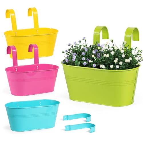 BOOMTOP 4pcs Metall Blumentopf Hängend Bunte Blumentöfpe mit Abnehmbar Haken Hängetöpfe für Pflanzen Rechteckig Blumen Hängetopf zum Aufhängen für Balkon Garten Wand Terrasse Innen Außen 27x14x12cm von BOOMTOP