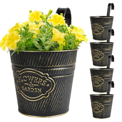 BOOMTOP 5 Stück Metall Blumentopf Hängend Schwarz Blumentöfpe mit Abnehmbar Haken Hängetöpfe für Pflanzen Blumen Hängetopf zum Aufhängen für Balkon Garten Wand Terrasse Innen Außen 14x15x11,5cm von BOOMTOP