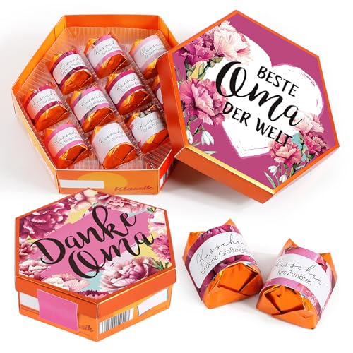 BOOMTOP 50 Aufkleber für Küsschen Pralinen Danke Oma Geschenk Blanko Schokolade Sticker Banderole zum Beschriften Beste Oma der Welt Dankeschön Geschenke für Geburtstag Weihnachten von BOOMTOP