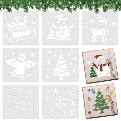 BOOMTOP 7X Weihnachten Schablonen Klein Zeichenschablonen Kunststoff Malschablonen Schriftzug Frohe Weihnachten Schneespray Fenster Schablone Weihnachtsschablonen Wand Böden DIY Karten Scrapbooking von BOOMTOP