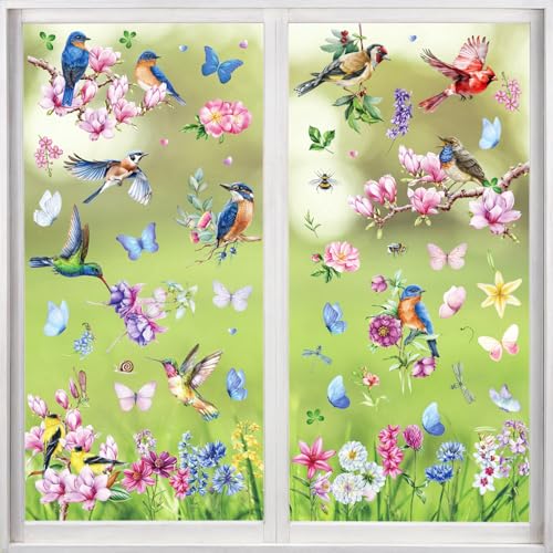 BOOMTOP 9 Blatt Fensterbilder Frühling Selbstklebend Fenster Aufkleber Blumen Vogel Schmetterling Fenster Abziehbilder Sticker Kinderzimmer Fenster Deko Aufkleber Party Dekoration von BOOMTOP