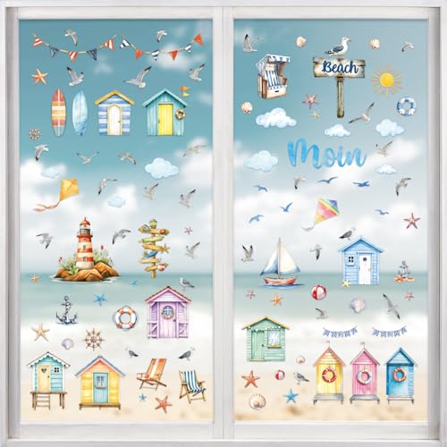 BOOMTOP 9Blatt Fensterbilder Maritim Selbstklebend Möwe Maritime Fenster Aufkleber Leuchtfeuer Fenster Abziehbilder Sticker Meer Fenster Deko Kinderzimmer Abziehbilder Aufkleber Party Dekoration von BOOMTOP