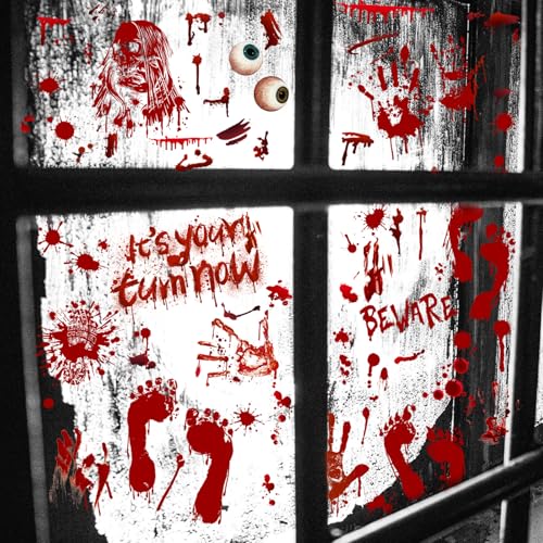 BOOMTOP 9Blatt Halloween Fensterbilder Halloween Deko Fenster Aufkleber Gruselige Blutige Handabdrücke Aufkleber Selbstklebend Fenster Abziehbilder Fenstersticker Karneval Fenster Wand Dekoration von BOOMTOP