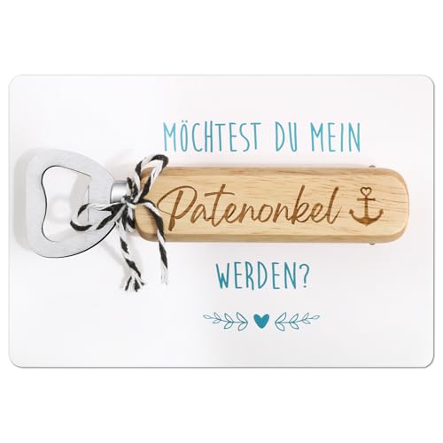 BOOMTOP Patenonkel Fragen Flaschenöffner Bester Patenonkel Geschenk Möchtest du mein Patenonkel werden Karte Holz Bieröffner Kapselheber Holzgriff Öffner Geburt Tauf Geschenke für Taufpate Männer von BOOMTOP
