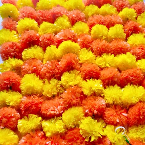 Boond Künstliche Ringelblumen-Girlanden, 1,5 m lang, Hochzeits-Blumenschnüre für Festival, Partys, Hochzeiten, Themendekorationen, Heimdekoration, Foto-Requisite, Diwali (Gelb + Orange) von BOOND