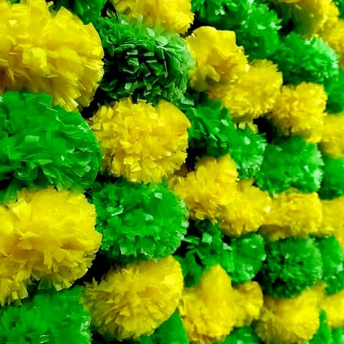 Boond Künstliche Ringelblumen-Girlanden, 1,5 m lang, Hochzeits-Blumenschnüre für Festival, Partys, Hochzeiten, Themendekorationen, Heimdekoration, Foto-Requisite, Diwali (gelb + grün) von BOOND