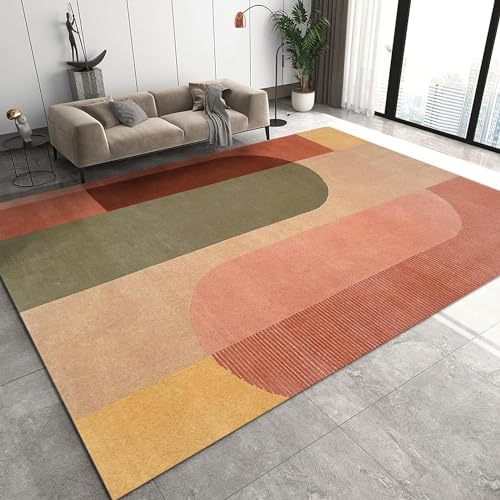 BOONGA Mid Century Geometry Art Rosa Braun Gelb Teppiche 160 x 180 cm Kurzflor Kinderteppich - für Wohnzimmer, Küche, Esszimmer Kinderzimmer, Eingangsbereich von BOONGA