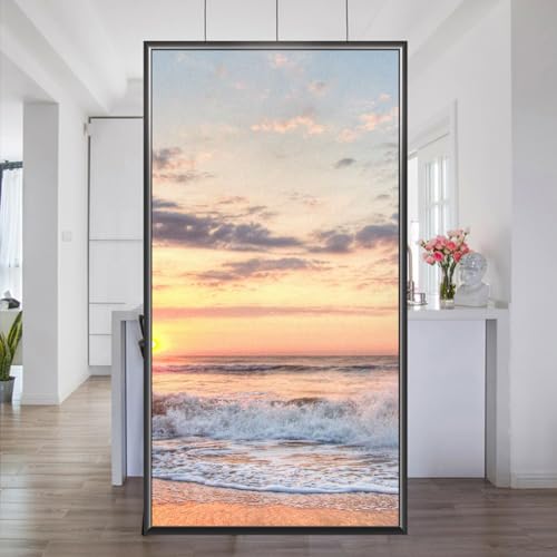 Blick auf das Meer bei Sonnenuntergang Fensterfolie Glasaufkleber Kinder Zimmer, Bad Dekofolie Sichtschutzfolie Fensterfolie Statische Einfache Entfernung Wiederverwendbar Sichtschutzfolie 58x120cm von BOONGA