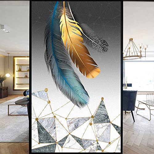 Feder geometrisch 3D Fensterfolie Selbsthaftend Statisch Opaque Privacy Glass Sticker Fensteraufkleber Türfolie Ensterfolie Selbsthaftend Blickdicht 58x150cm von BOONGA