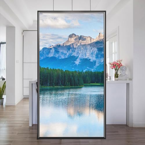 Natürliche Landschaft Fensterfolie Selbsthaftende, Sichtschutzfolie Fenster Bunt, Folie Fenster Statisch Haftend ohne Klebstoff Anti UV Sonnenschutz für Büro Wohnzimmer 58x200cm von BOONGA