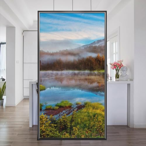 Seeblick in der Dämmerung Sichtschutz Fensterfolie, Buntglas Fensterfolie, Sonnenblockierung, Wärmeregulierung, Dekorative Fensterabdeckfolie für Zuhause, 58x90cm von BOONGA