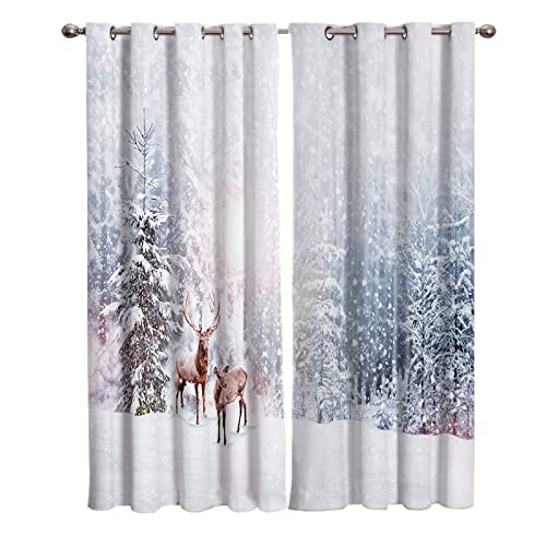 Weihnachten Verdunkelungsvorhänge Winterschneeszene Blackout Vorhang mit Ösen Abdunkelnde Gardinen Wohnzimmer 2er Set für alle Fenster und Jahreszeiten, H 114 x B 132 cm von BOONGA