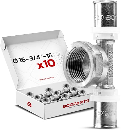 BOOPARTS - 10 Stück – mehrschichtige Verbindungsstücke 16 – 3/4 Zoll F (20 – 27) – 20 A Crimpzange – Mehrschicht-T zum Crimpen – Verbindungsstück für Mehrschichtrohr von BOOPARTS