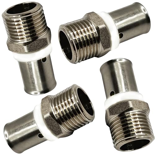 BOOPARTS - 4 Stück – Pressfitting Übergang 16 mm x 1/2" AG– Crimp-Verbindungsstück, gerade, Männliche – Mehrschicht-Crimpverbinder Ø16-1/2" (15/21) TH Kontur von BOOPARTS