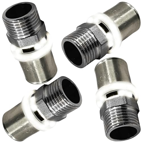 BOOPARTS - 4 Stück – Pressfitting Übergang 20 mm x 1/2" AG– Crimp-Verbindungsstück, gerade, Männliche – Mehrschicht-Crimpverbinder Ø20-1/2" (15/21) TH Kontur von BOOPARTS