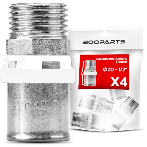 BOOPARTS - 4 Stück – Pressfitting Übergang 20 mm x 1/2" AG– Crimp-Verbindungsstück, gerade, Männliche – Mehrschicht-Crimpverbinder Ø20-1/2" (15/21) TH Kontur von BOOPARTS