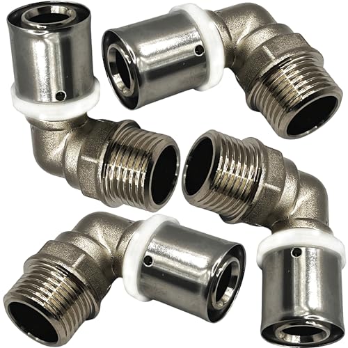 BOOPARTS - 4 Stück – Pressfitting Übergangswinkel 16 mm x 1/2" AG – Crimp-Verbindungsstück, gerade, Männliche – Mehrschicht-Crimpverbinder Ø16-1/2" (15/21) TH Kontur von BOOPARTS