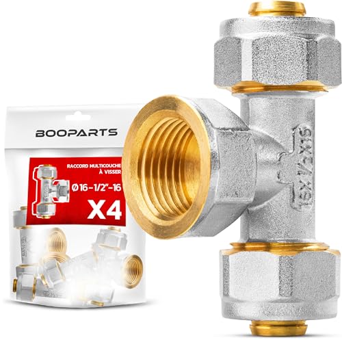 BOOPARTS - 4 Stück – Mehrschicht-Verbindungsstück 16 – 1/2 Zoll F (15 – 21) – 16 zum Schrauben – weiblicher Mehrschicht-T-Anschluss – Verbindungsstück für Mehrschichtrohre 16 von BOOPARTS