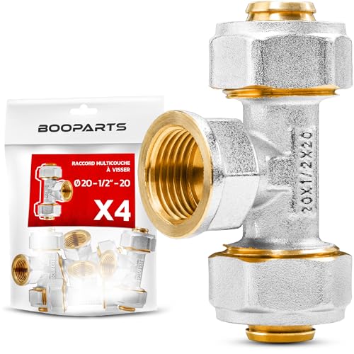 BOOPARTS - 4 Stück – Mehrschicht-Verbindungsstück 20 – 1/2 Zoll F (15 – 21) – 20 mm zum Schrauben – T-Stück mehrschichtig – Verbindungsstück für mehrschichtiges Rohr 20 von BOOPARTS