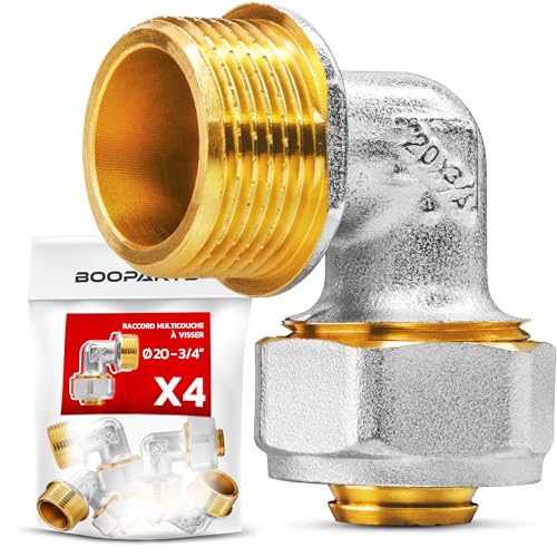 BOOPARTS - 4 Stück – Mehrschichtverbinder 20 – 3/4 Zoll (20 – 27) zum Schrauben – mehrschichtiger Außenbogen – Verbindungsstück für Mehrschichtrohre 20 von BOOPARTS