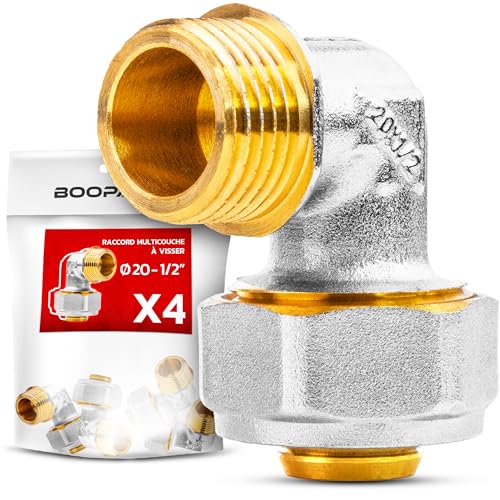 BOOPARTS - 4 Stück – Mehrschichtverschraubung 20 – 1/2 Zoll (15 – 21) zum Schrauben – mehrschichtiger Außenbogen – Verbindungsstück für Mehrschichtrohre 20 von BOOPARTS