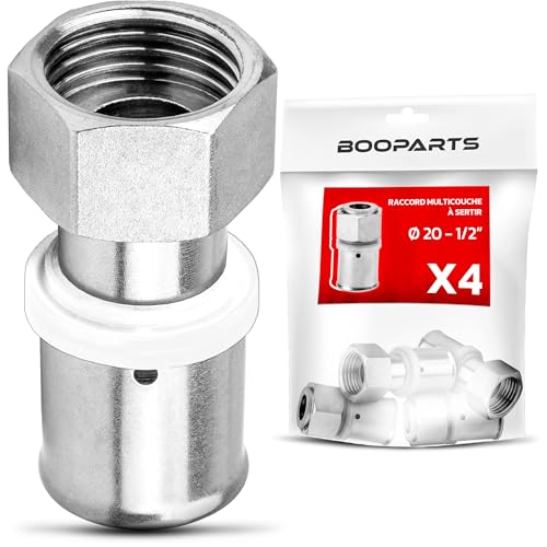 BOOPARTS - 4 Stück Pressfitting Kupplung 20 mm x 1/2" (DN15) Innengewinde (IG) mit Überwurfmutter Messing - Gerade Übergangskupplung TH-Kontur für Mehrschichtverbundrohr von BOOPARTS