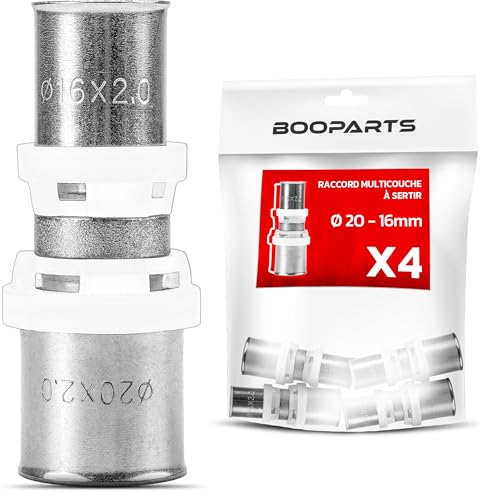 BOOPARTS - 4 Stück - Pressfitting Kupplung - Reduziermuffe mehrschichtig Ø 20 und Ø 16 mm TH Kontur - Verbindungskupplung gleich zum Crimpen zum von zwei mehrschichtigen Rohren mit 20 und 16 von BOOPARTS