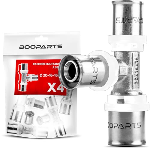 BOOPARTS - 4 Stück – Pressfitting T-Stück – Reduzierstück zum Crimpen mehrschichtig Ø20-Ø16-Ø16 TH Kontur – zum Verbinden von drei mehrschichtigen Rohren mit einem Durchmesser von 20-16-16 von BOOPARTS
