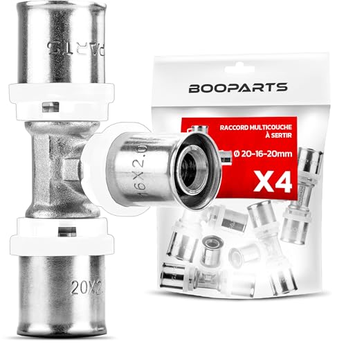 BOOPARTS - 4 Stück – Pressfitting T-Stück – Reduzierstück zum Crimpen mehrschichtig Ø20-Ø16-Ø20 TH Kontur – zum Verbinden von drei mehrschichtigen Rohren mit einem Durchmesser von 20-16-20 von BOOPARTS