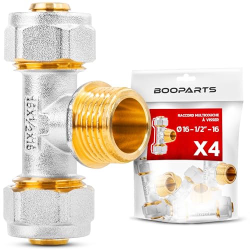 BOOPARTS - 4 Stück – mehrschichtige Verbindungsstücke, 16 – 1/2 Zoll M (15 – 21) – 16 mm zum Schrauben – T-Stück mehrschichtig – Verbindungsstück für Mehrschichtrohre 16 von BOOPARTS