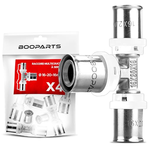 BOOPARTS - 4 Stück – mehrschichtiger Anschluss 16 – 20 – 16 zum Crimpen – Mehrschicht-T-Stück, reduziert – Verbindungsstück für Mehrschichtrohre 20 und 16 von BOOPARTS