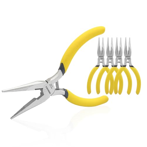 BOOSDEN 12.5 cm Spitzzange mit Seitenschneider, 5 Stück, Mini Flachrundzange mit rutschfestem Griff, Präzisions Spitzzangen für Elektronik, Basteln, DIY und Schmuckherstellung von BOOSDEN