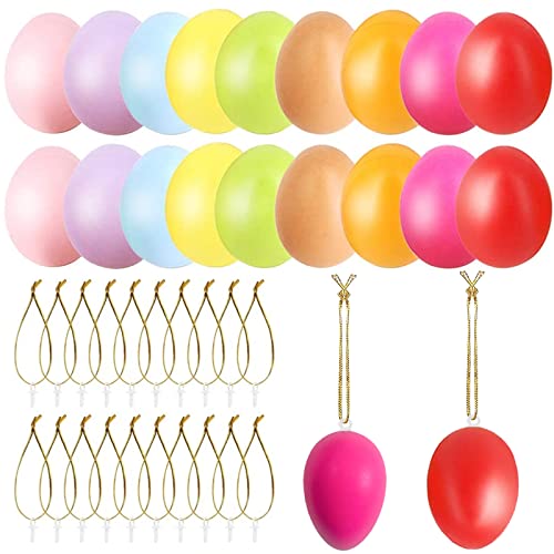 24x Ostereier zum Hängen Bunt, Ostereier Plastik zum Aufhängen und Dekorieren, Ostereier mit Band zum Aufhängen, Ostern Eier aus Kunststoff, Osterdeko für draußen und innen - 6 x 4cm von BOOSHMall