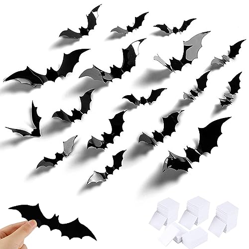 BOOSHMall 92 Stück Halloween 3D Fledermaus Deko, Wandaufkleber in 4 Verschiedenen Größen, Wasserdichtes PVC Abnehmbares Fledermaus DIY Halloween Deko Set für Fensterdeko Halloween Party von BOOSHMall